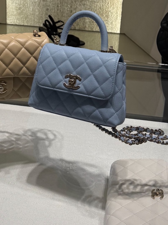CHANEL Handbags - CHANEL Mini Coco Handle in Baby Blue